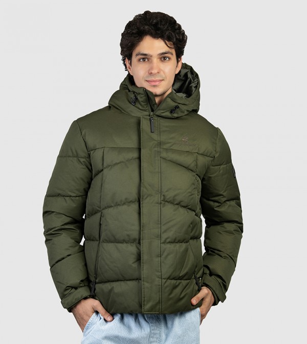 Logo Embroidered Hooded Puffer Jacket