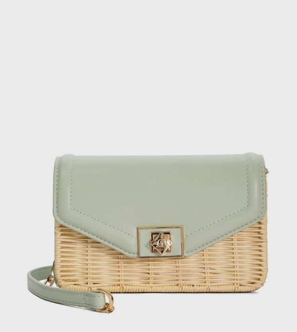 DASSIA Color Block Raffia Shoulder Bag