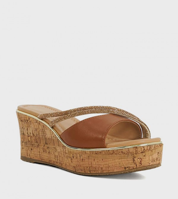 KIARA Embellished Cork Wedge Sandals