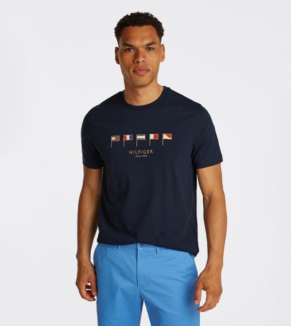 Flags Embroidered Crew Neck T-Shirt