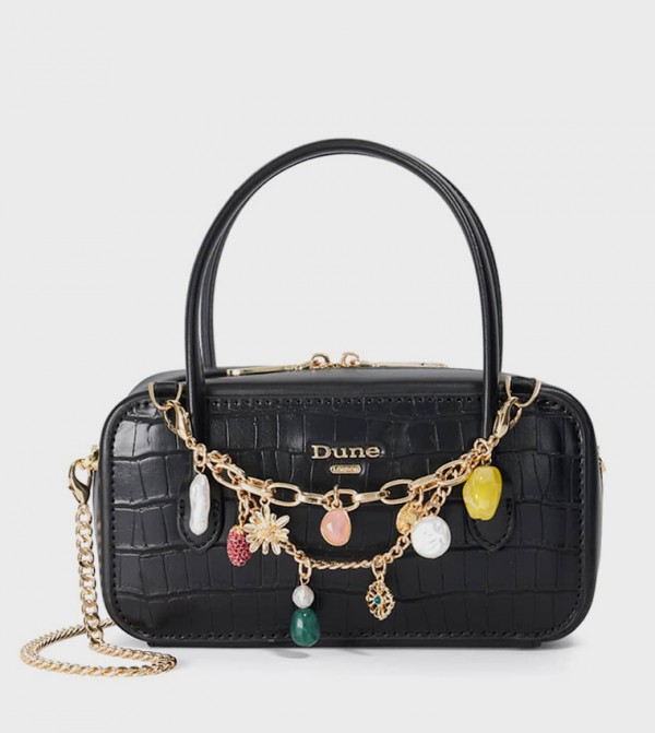 SONG Croc Textured Charmed Handheld Bag