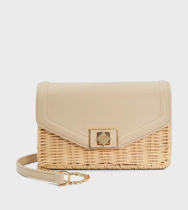 DASSIA Twist Lock Straw Crossbody Bag