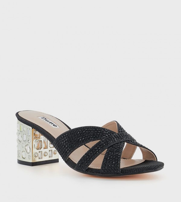 MIRRORED Embellished Block Heel Sandals