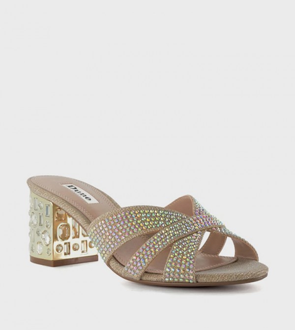 MIRRORED Embellished Block Heel Sandals