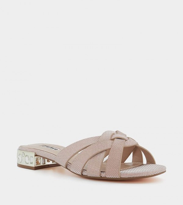 NEXIE Textured Block Heel Sandals