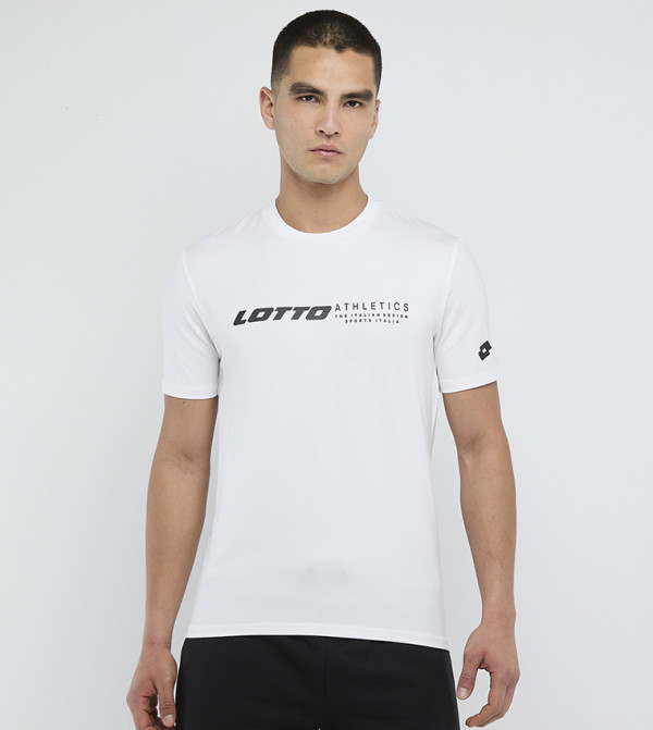 تيشيرت بقبة مستديرة بشعار بارز