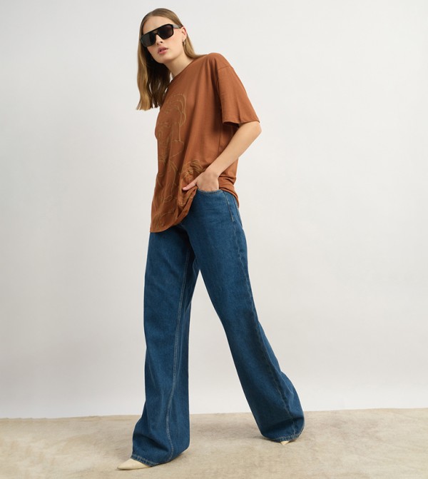 Graphic Printed Oversized Round Neck Longline T-Shirt