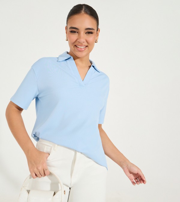 Ribbed Short Sleeves Polo T-Shirt