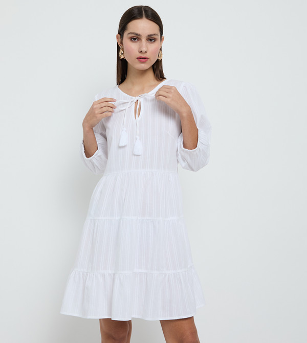 فستان ميدي مخطط كم ثلاث أرباع 