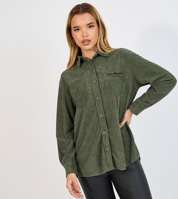 Oversized Longline Corduroy Shirt with Pockets