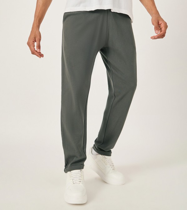 Turn-Up Hem Slim Fit Pique Knit Pants