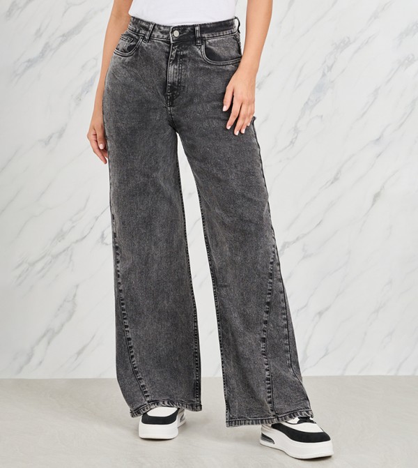 Side Cut and Sew Panel Wide Leg Jeans