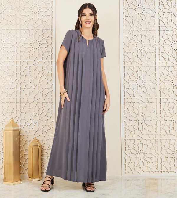 Box Pleats Short Sleeves A-Line Jalabiya