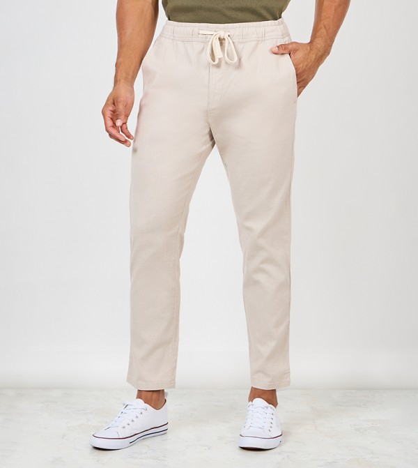 Cotton Slub Relaxed Fit Cropped Pants