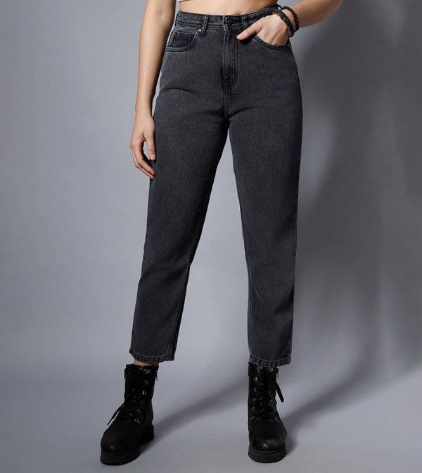 Mid Wash High Rise Jeans with Pockets