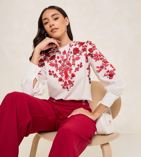 Floral Printed High Neck Regular Fit Top