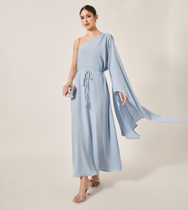 Solid One Shoulder A-Line Maxi Dress