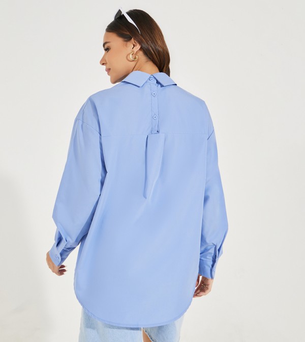 Solid Oversized Shirt with Front & Back Collar