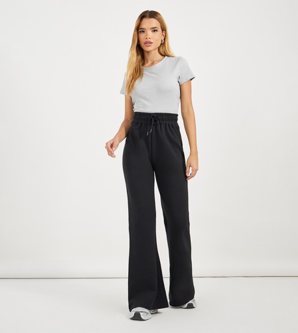 Solid Drawstring Waist Flared Sweatpants