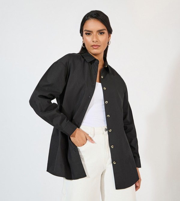 Oversized Longline Shirt with Slogan Back Print