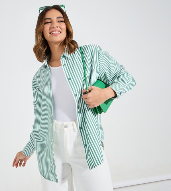 Striped Dropped Shoulder Oversized Shirt