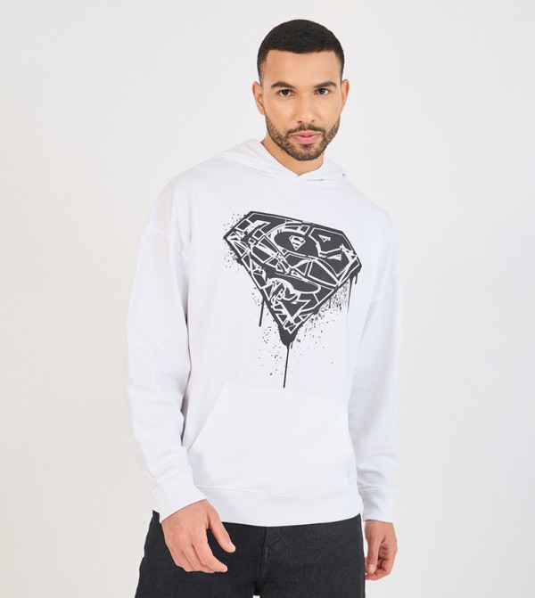 Superman Logo Printed Oversized Hoodie