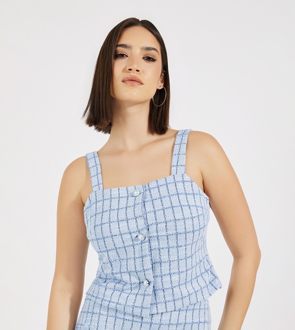 Square Neck Tweed Crop Top