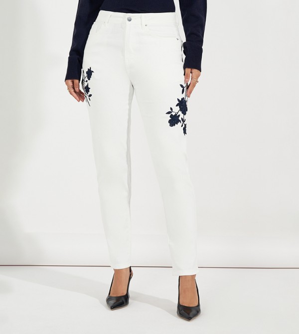 Embroidered High Rise Mom Fit Jeans