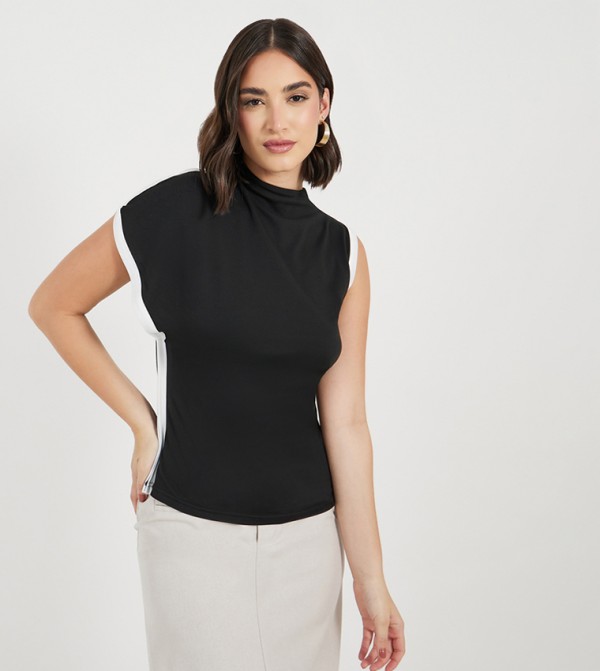 High Neck Contrast Trim Top