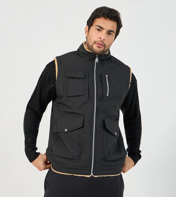 Warm Fleece Lined Gilet with Zip Detail