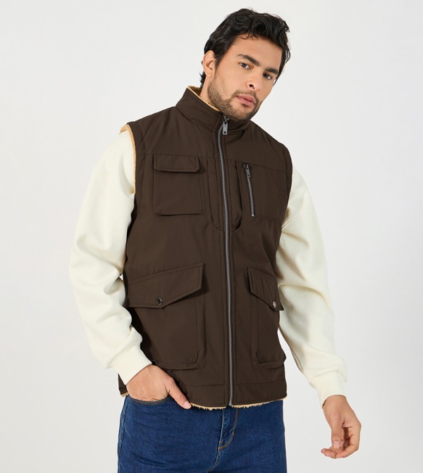 Warm Fleece Lined Gilet with Zip Detail