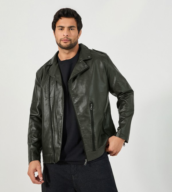 Faux Leather Biker Jacket with Zip Detail