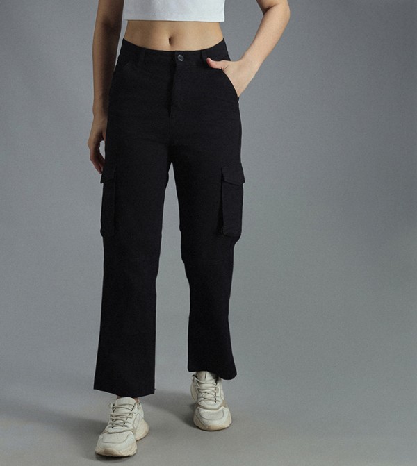High Rise Straight Fit Cargo Trousers