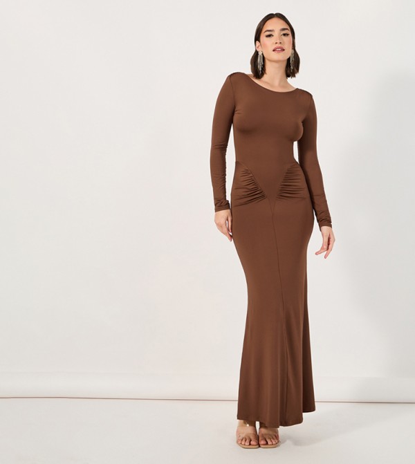 Gathered Detail Bodycon Knit Maxi Dress