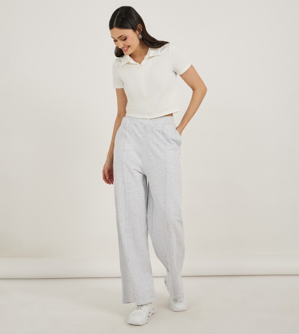 Cross Over Waistband Sweatpants with Pintuck Detail
