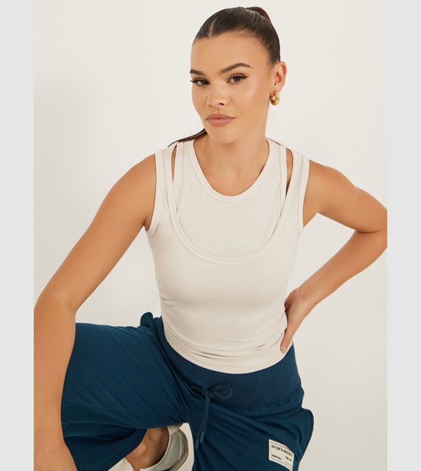 Solid Neck Fitted Layered Tank Top