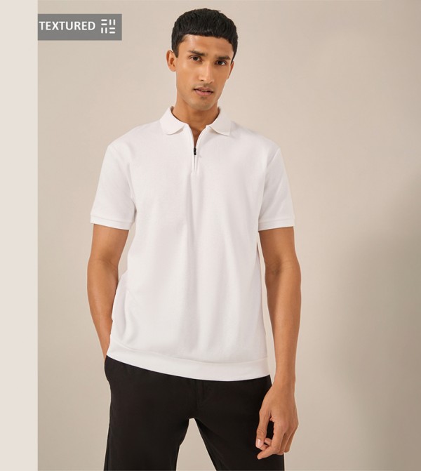 Textured Concealed Zipper Polo T-Shirt