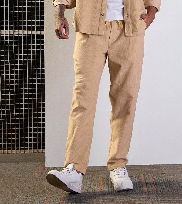 Mid Rise Corduroy Drawstring Fit Pants