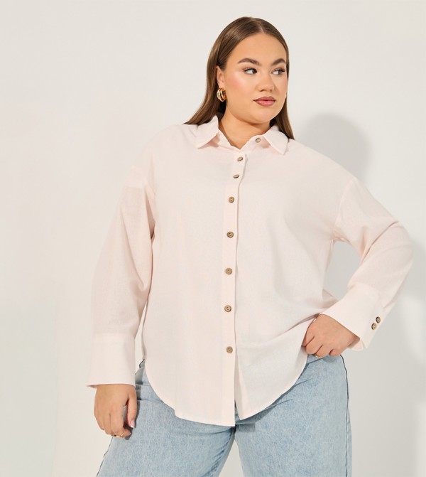 Solid Button Down Oversized Longline Shirt