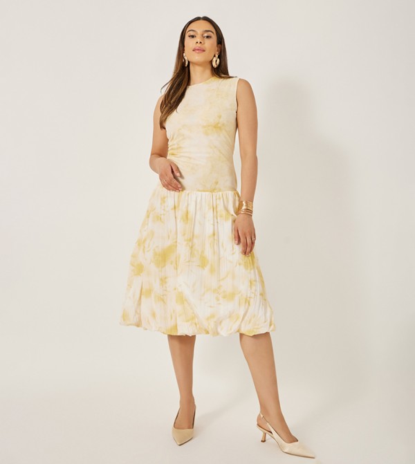 Printed Sleeveless Ruffled Hem A-Line Midi Dress