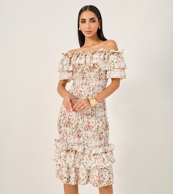 Floral Print Off Shoulder Bodycon Mini Dress