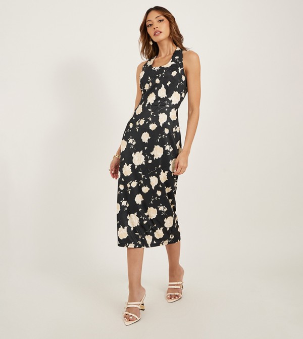 Floral Print Strappy Bodycon Midi Dress