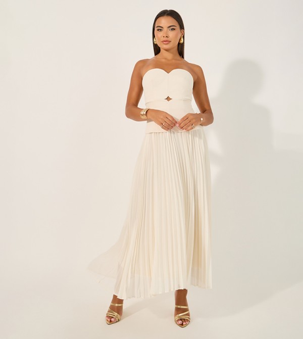Plain Pleated Strapless A-Line Maxi Dress