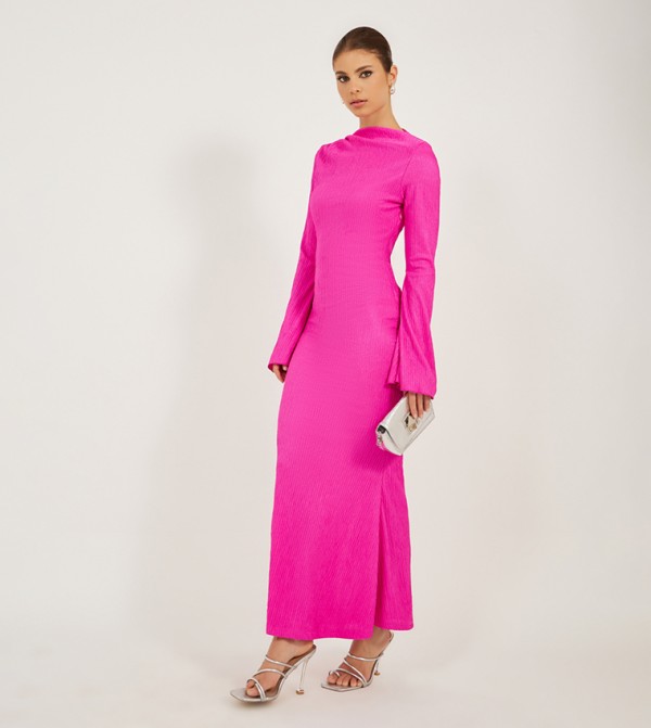 Textured Boat Neck Mermaid Hem Maxi Dress