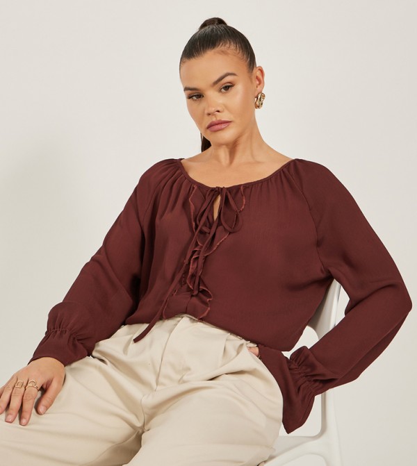 Solid Long Sleeves Tie Up Top