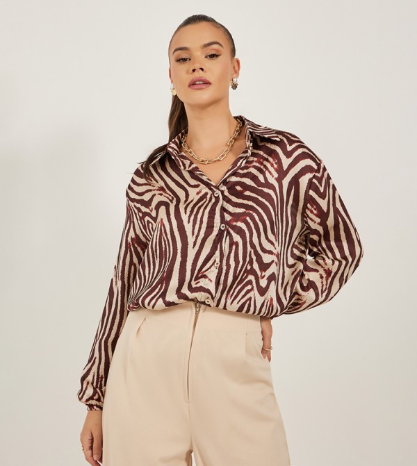Animal Printed Oversized Balloon Sleeves Shirt