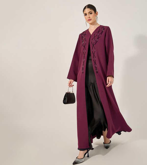Embellished Beads A-Line Abaya with Hijab