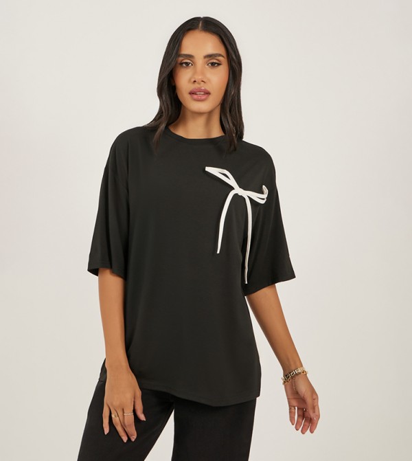 Oversized Bow Detail Longline T-Shirt