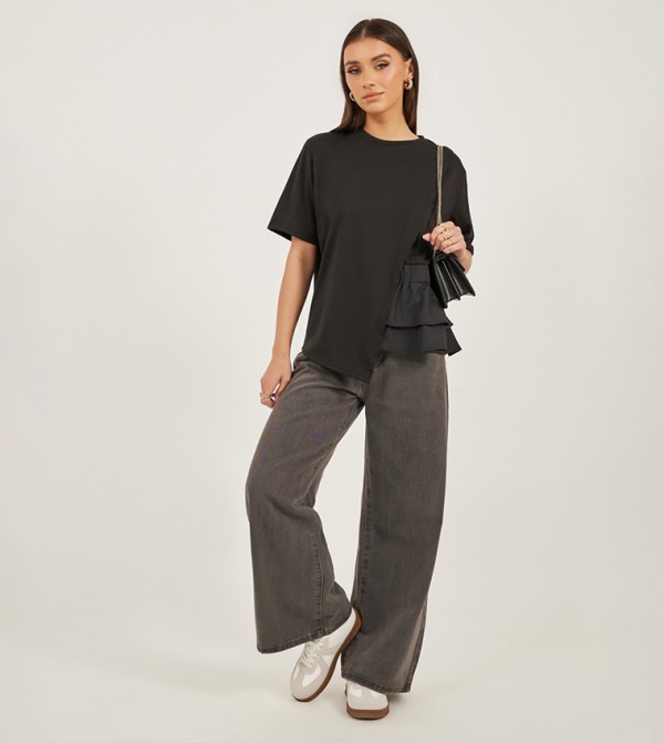 Solid Ruffled Boxy T-Shirt
