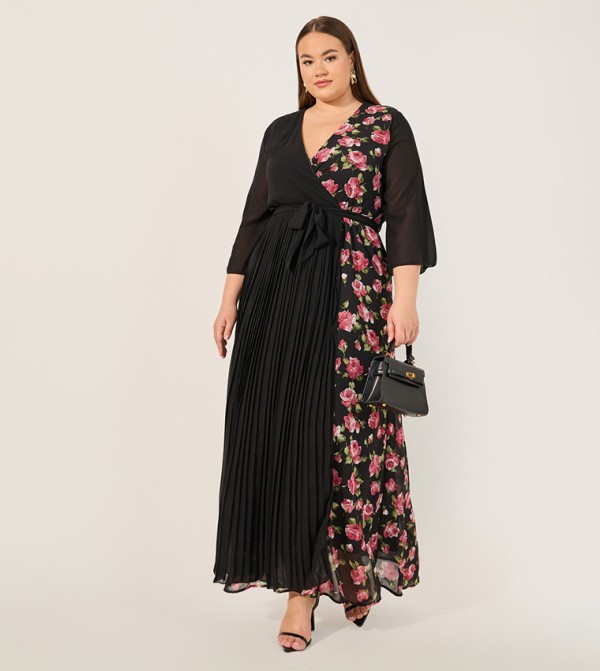 Printed 3/4th Sleeves A-Line Maxi Dress